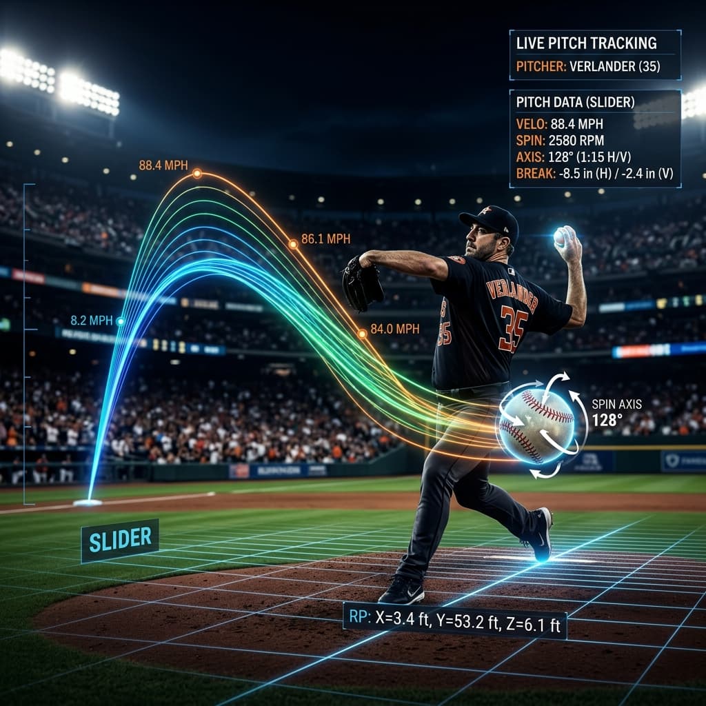 MLB Statcast Pitch Trajectory and Spin Axis Tracking